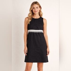 TRCPCP Black Linen Sleeveless Dress White Stripe Band